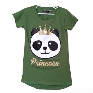 Just 2 Cute Olive Green Graphic Short Sleeve Shirt Girl's Size 14/16